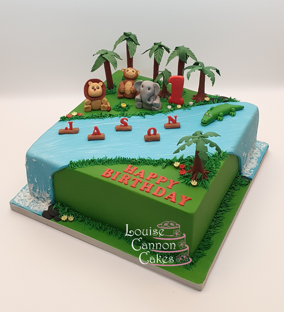 Jungle first birthday cake